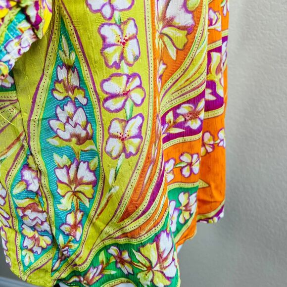 Haute Hippie multi floral blouse short sleeves and gather cuff size M boho - Picture 11 of 14